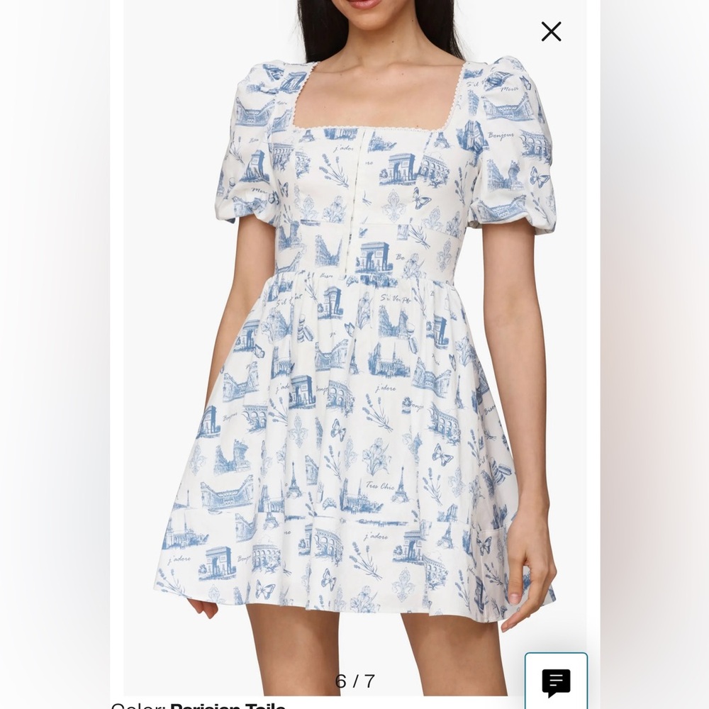 Avec Les Filles White and Blue Patterned Mini Dress